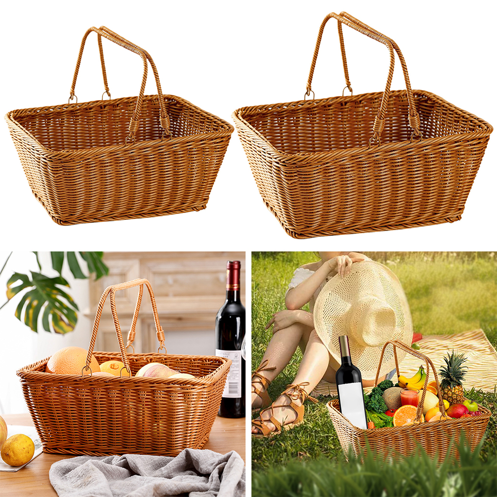 Picnic Basket Handmade Shopping Basket Sundry Organizer with Double Handles for Wedding Gifts