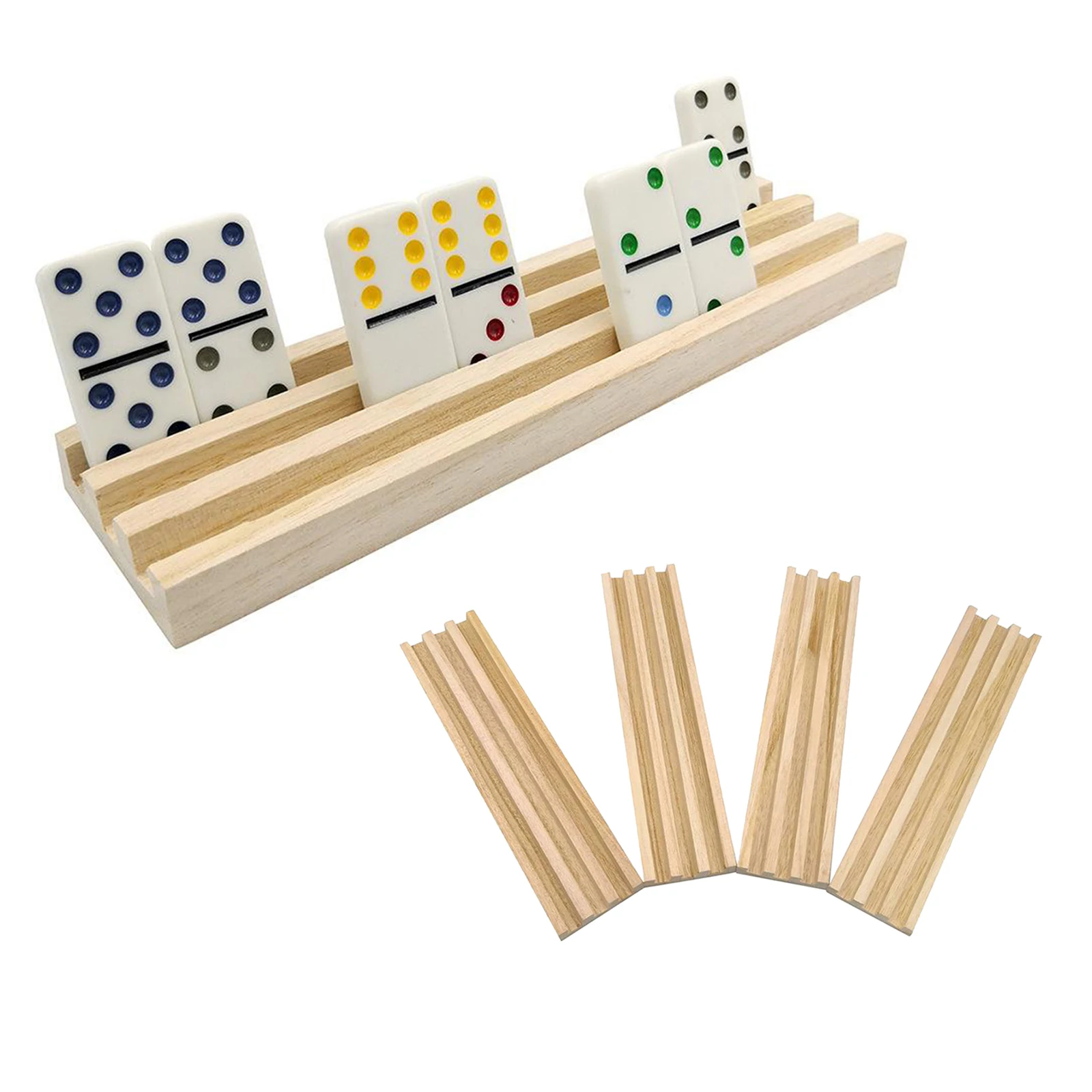 4pcs/set Unpainted Wood Domino Trays Racks Stand for Mahjong Chicken Foot