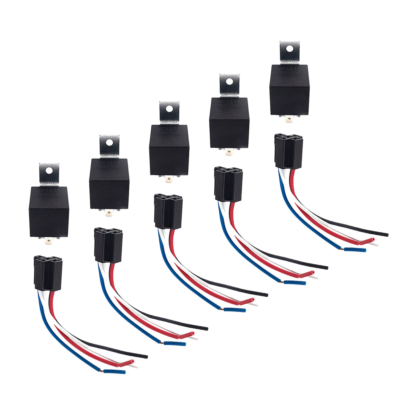 5 Pack 40 AMP 12 V DC Relay and Harness Set 12 AWG Tinned Copper Wires 5-PIN SPDT Bosch Style