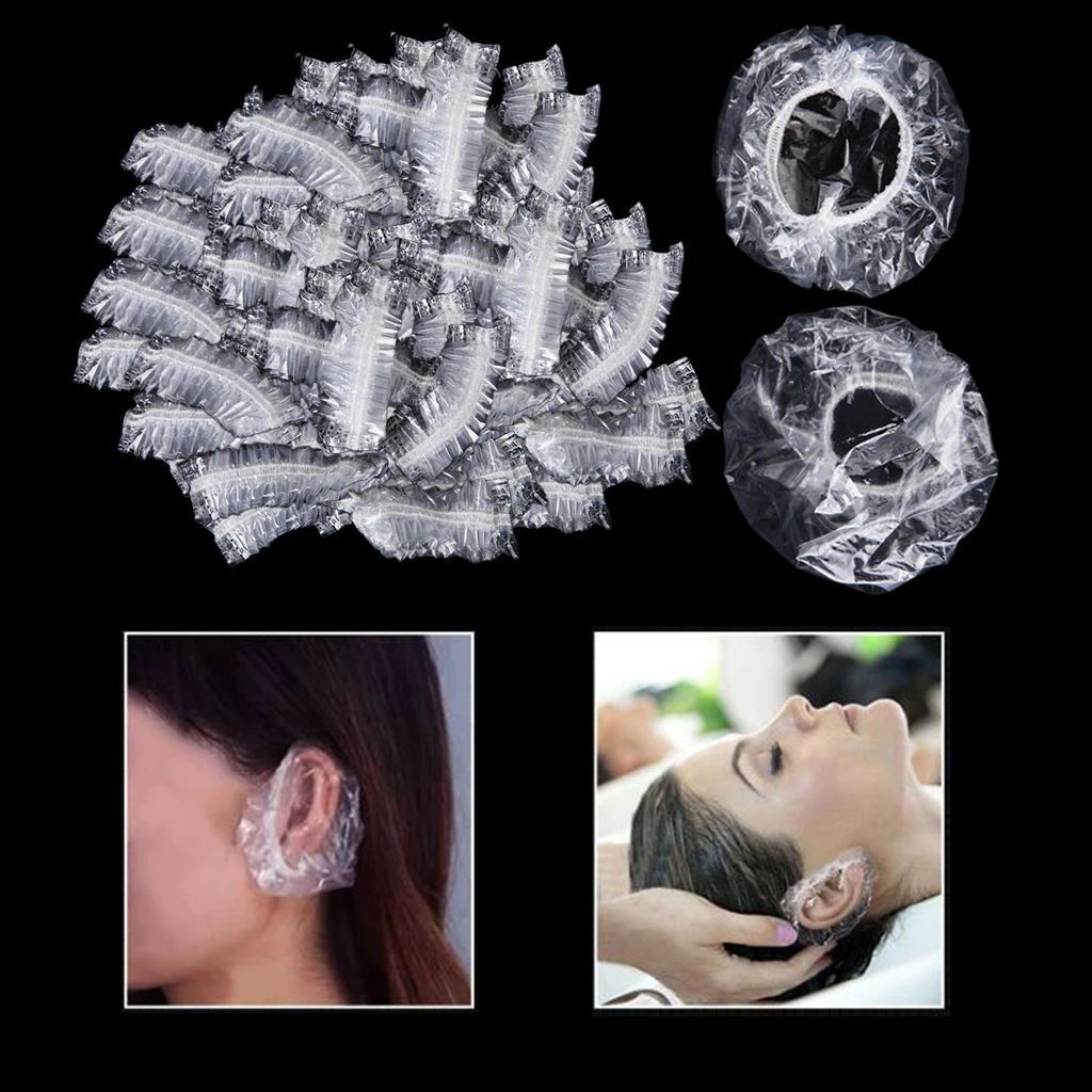 100x Ear Protector Caps Disposable Clear Ear Covers For Hair Dye, Shower,Spa