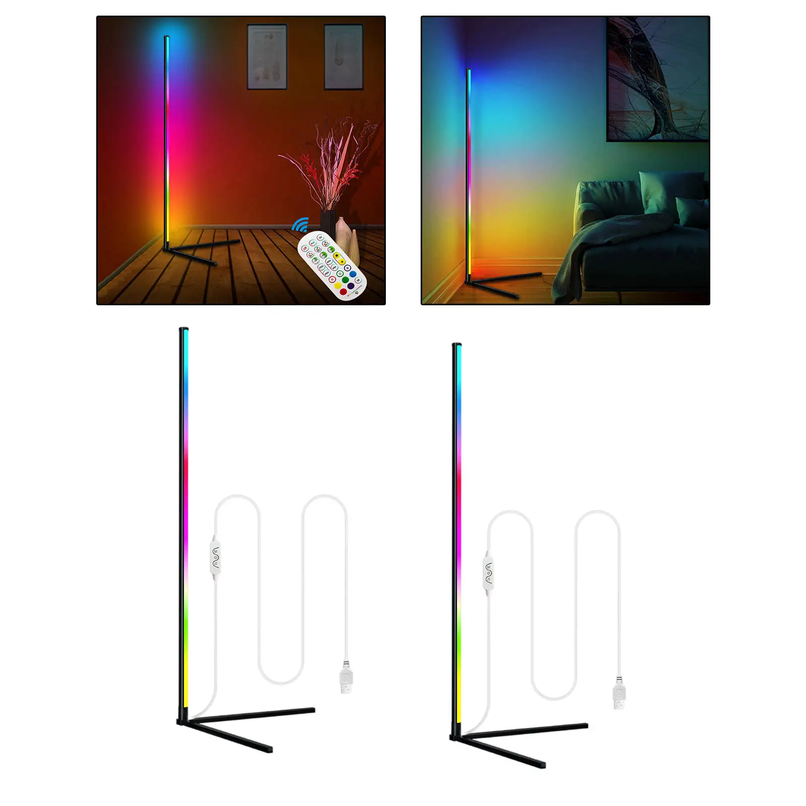 Corner Floor Lamp with Remote Control Decoration Dimmable Minimalist Bluetooth Metal Standing Lamp for Bedroom Living Room Party