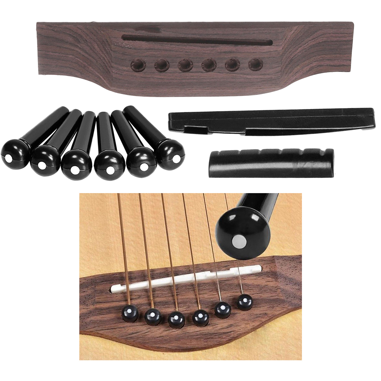 Acoustic Guitar Repair Parts Guitar Bridge including with Pins Nut Saddle