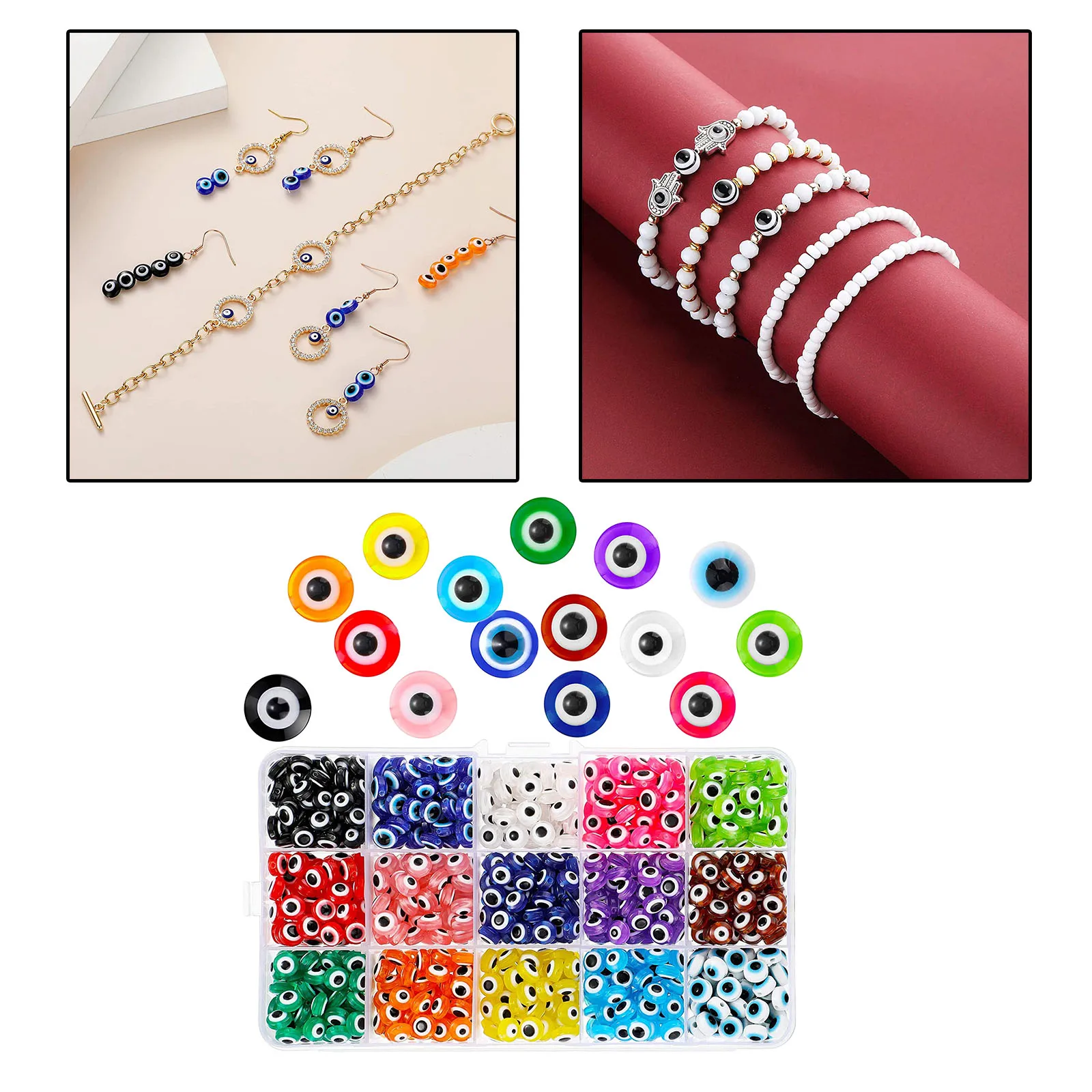 450PCS 8mm Oval Beads Evil Eye Resin Spacer Beads for Jewelry Making DIY Bracelet Beads
