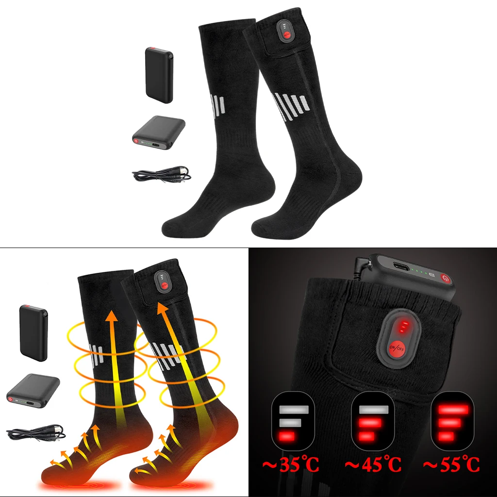 Heated Socks Winter Warm with 4200mAh Large Capacity Battery Unisex Washable Ski Long Stockings Heating Sock for Riding Cycling