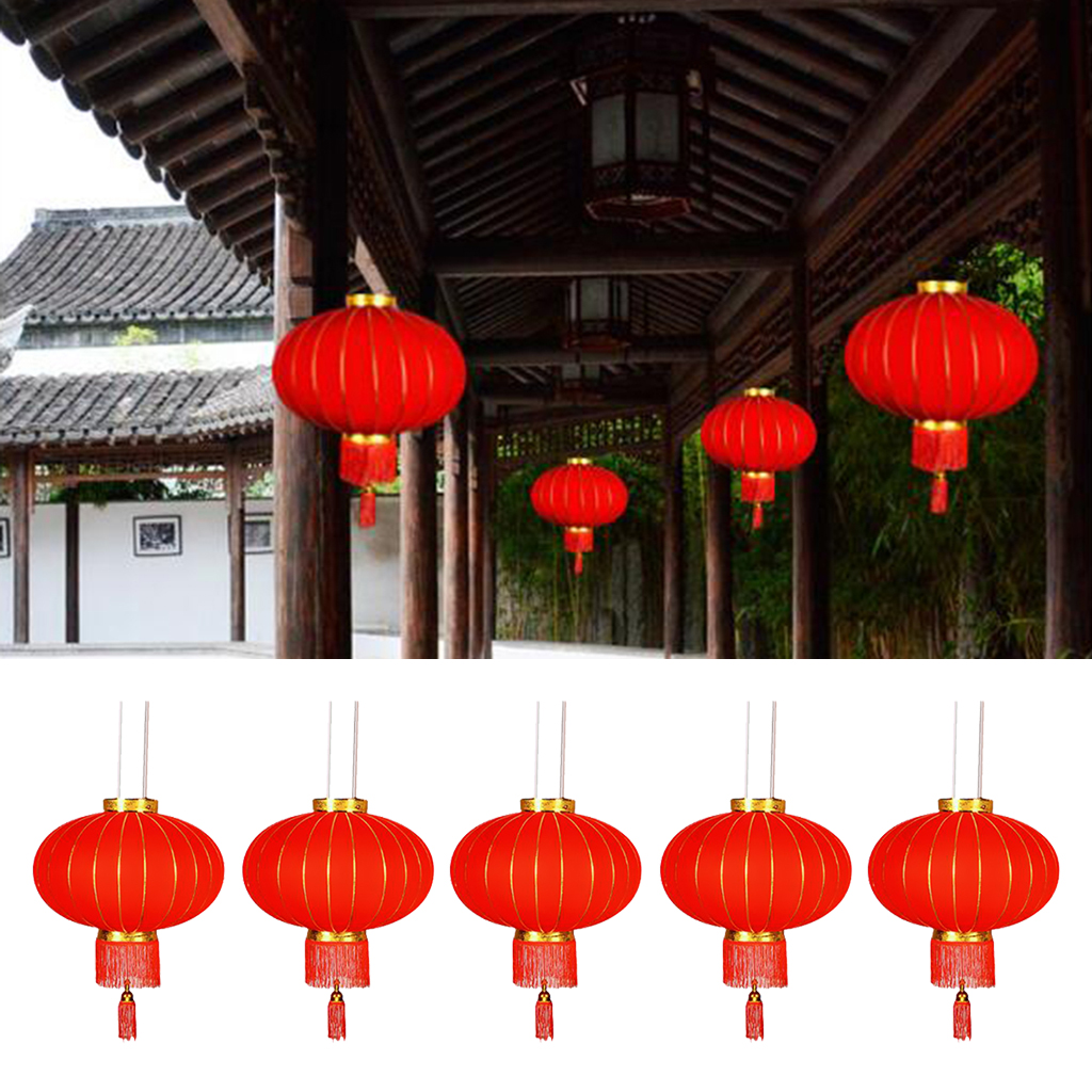 5x Chinese Flocking Red Lanterns Spring Festival Decor DIY Craft 34x16inch