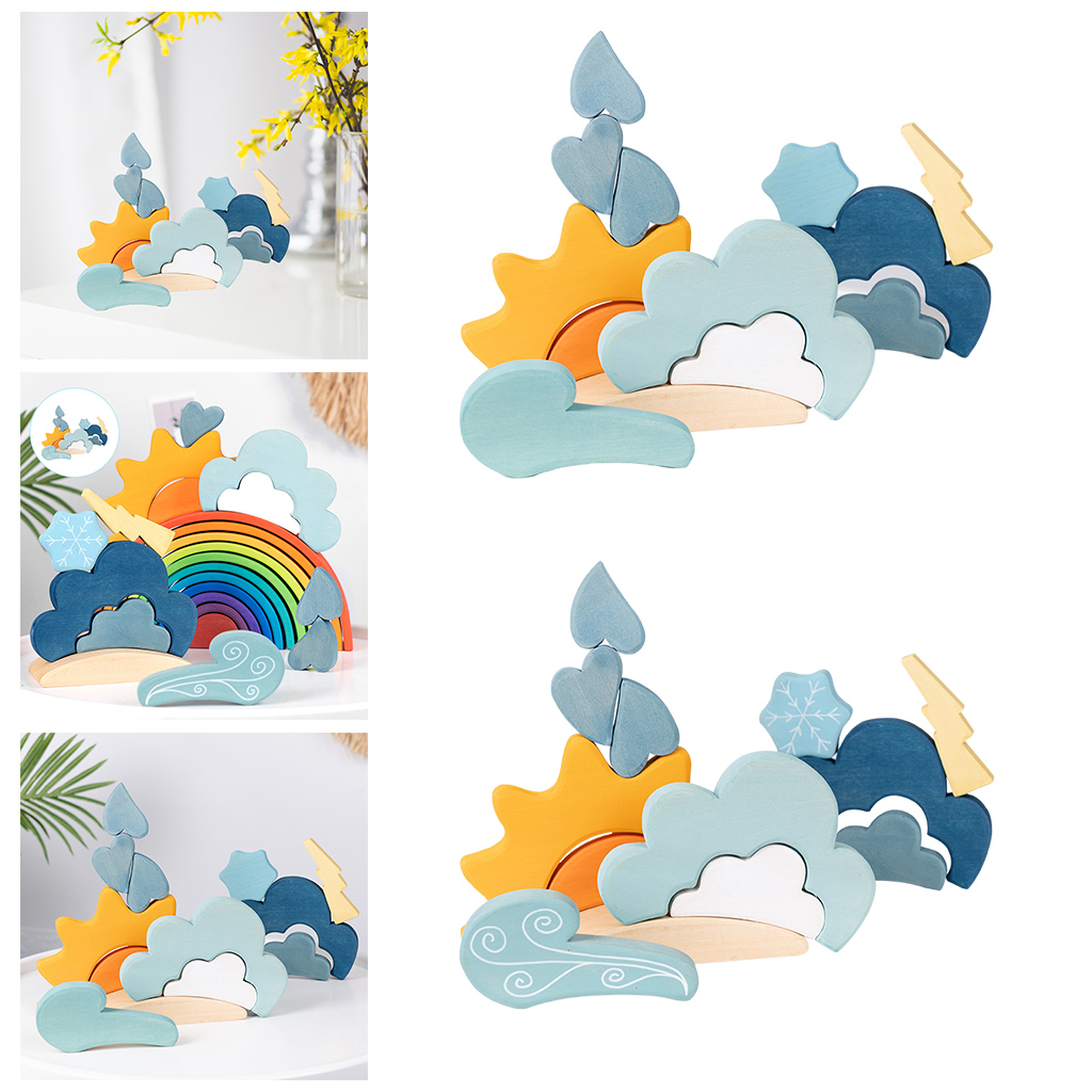 13Pcs Painted Wood Block Nordic Weather Cloud Snow Sun Blocks Stacking Stacker Development Motor Skills Toy Play Gift