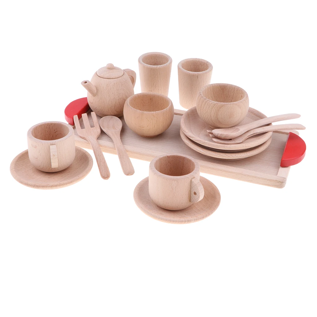 16pcs Kitchen Toy Wood Coffee Cup Role Play Educational Toy Girl Boy Child 2 3 4 5 6 Years Old