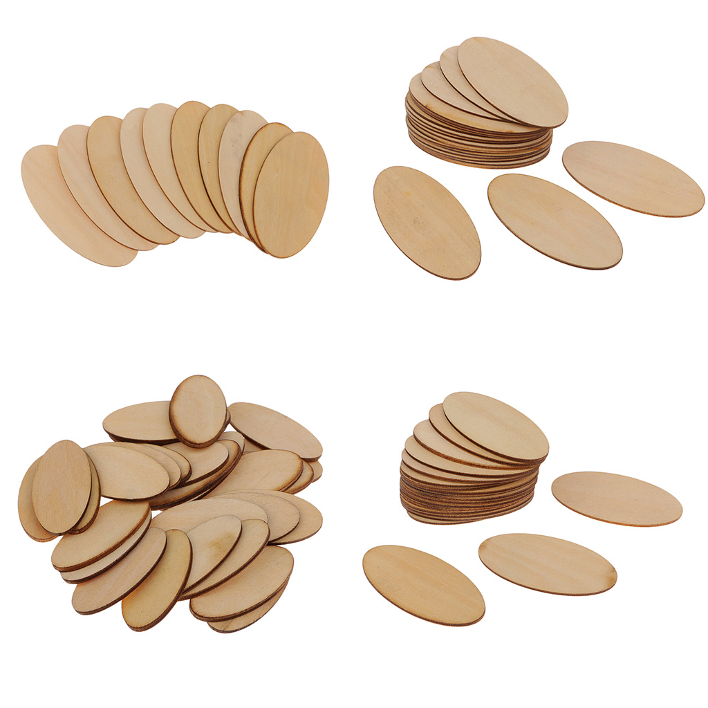 Natural Unfinished Wood Ellipse Cutout Shaped - 1.5 mm Thick Unpainted Wooden Cutouts Pieces DIY Handmade Woodcrafts
