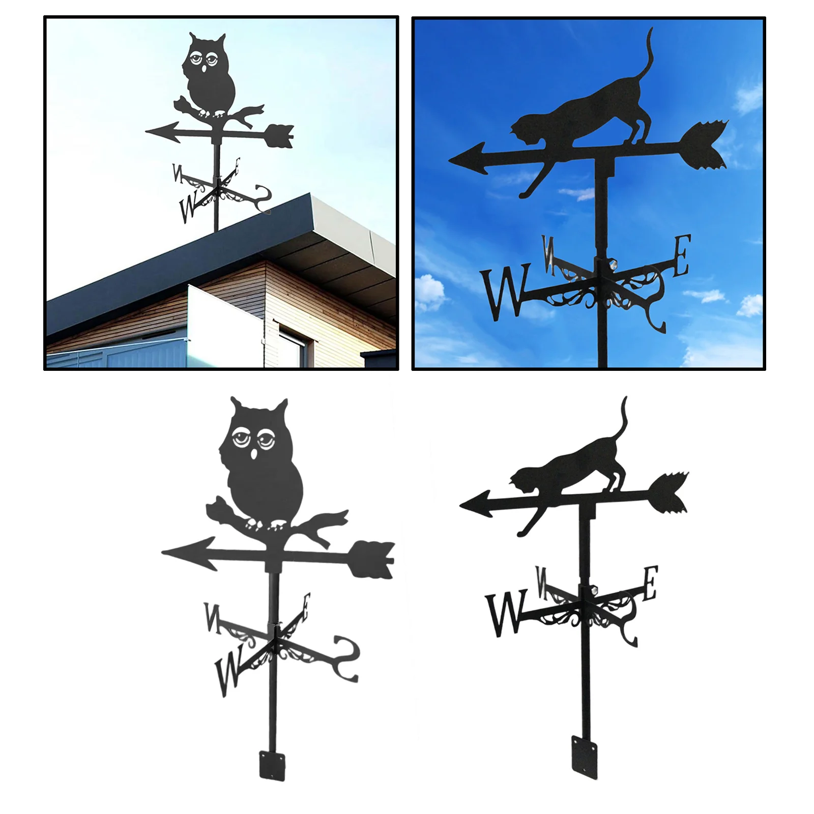 Roof Weather Vane with Animal Silhouette Figurine Garden Stake Weathervane