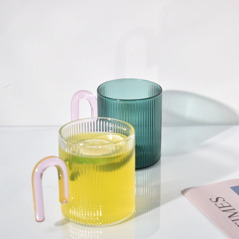 Heat Resistance Glass Mug with Multi-color Handle, Drinkware, Heat Resistant, Milk, Tea, Office Cups, Gift, Decor