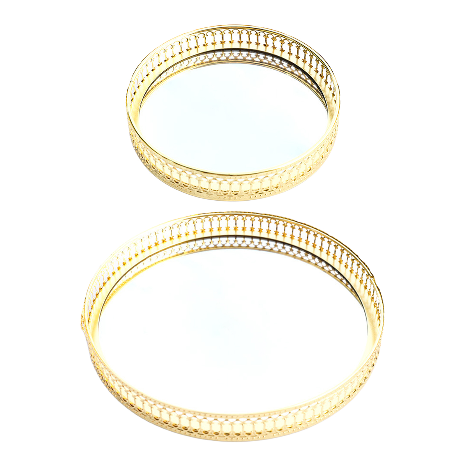 Golden Color Delicate Jewelry Storage Tray Glass Mirror Base Bedroom Dresser Table Cosmetic Decorative Organize Plate Tray