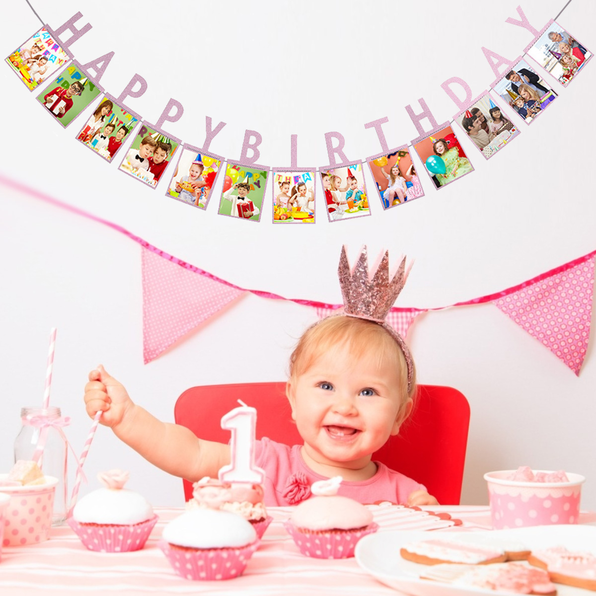 Banniere De Cadre Photo Joyeux Anniversaire Guirlande De Decoration Pour Premiere Fete En Famille Bebe Garcon Et Fille Mon Nouveau Ne De 1 An Et 12 Mois Aliexpress