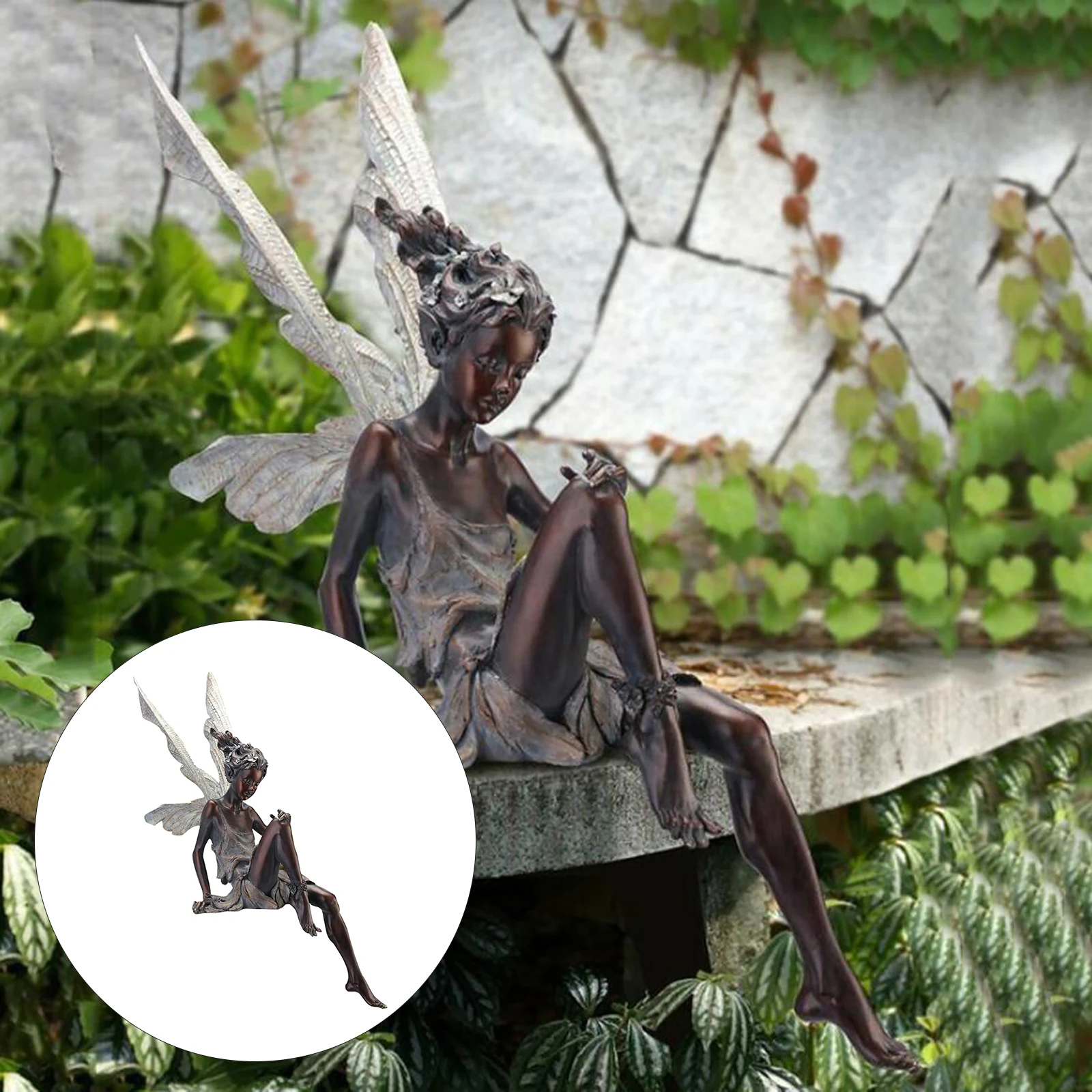 Resin Fairy Statue Ledge Figurine Home Shelf Porch Sculpture Ornament Craft