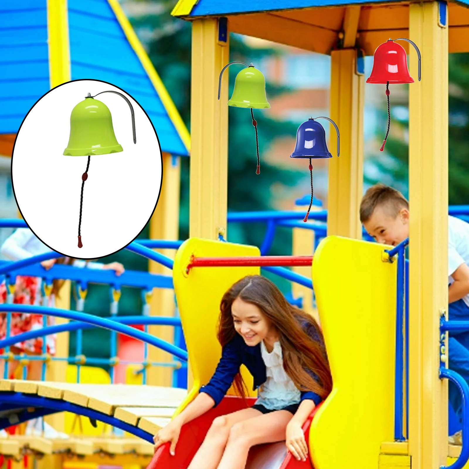 Educational Toys Bell Playground Hanging Bell Swing Set Accessory for Outdoor Wooden Swing Set for Boys Girls Ages 3+