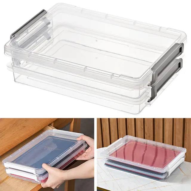 2 Deck Clear A4 File Box - Stackable Desk File Container Holder