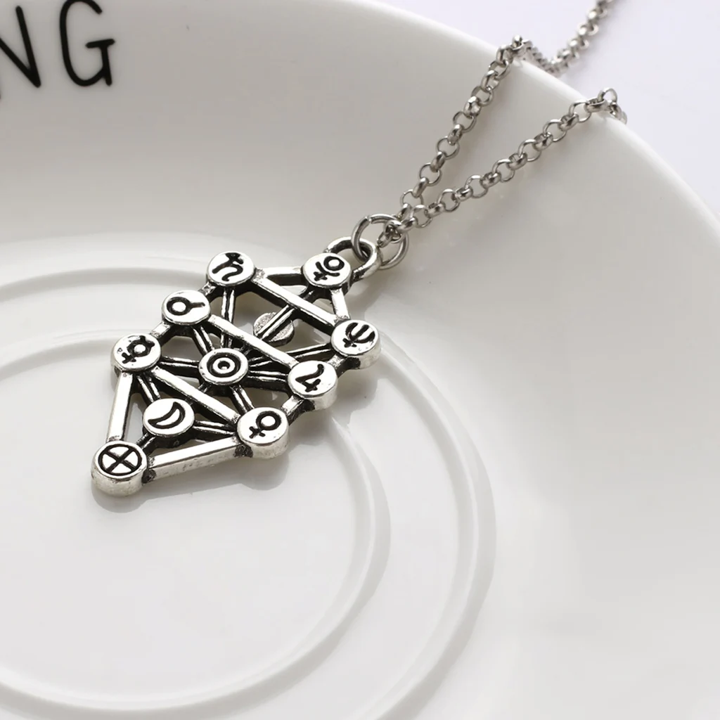 Vintage Geometric Pendant Necklace Chain Kabbalah Tree of Life Necklace Charm Pendants Fashion Jewelry