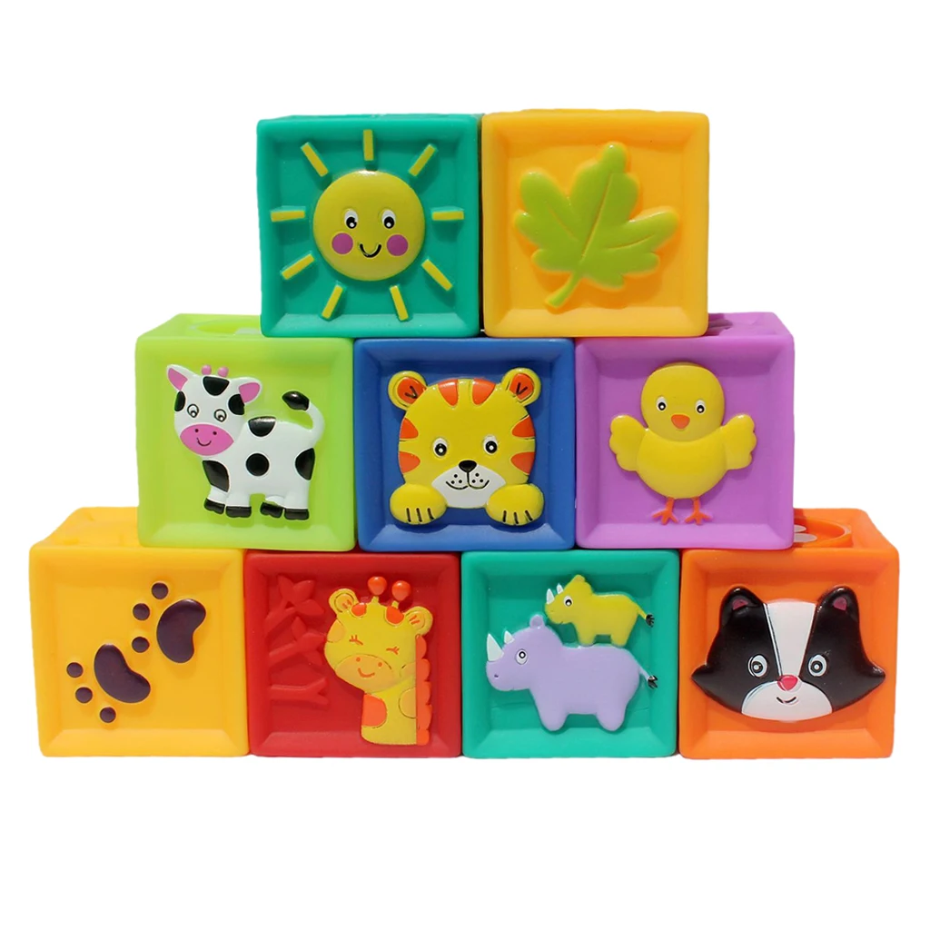 9PCS Silicone Numbers Animals Dice Block Stack Baby Toys Early Education