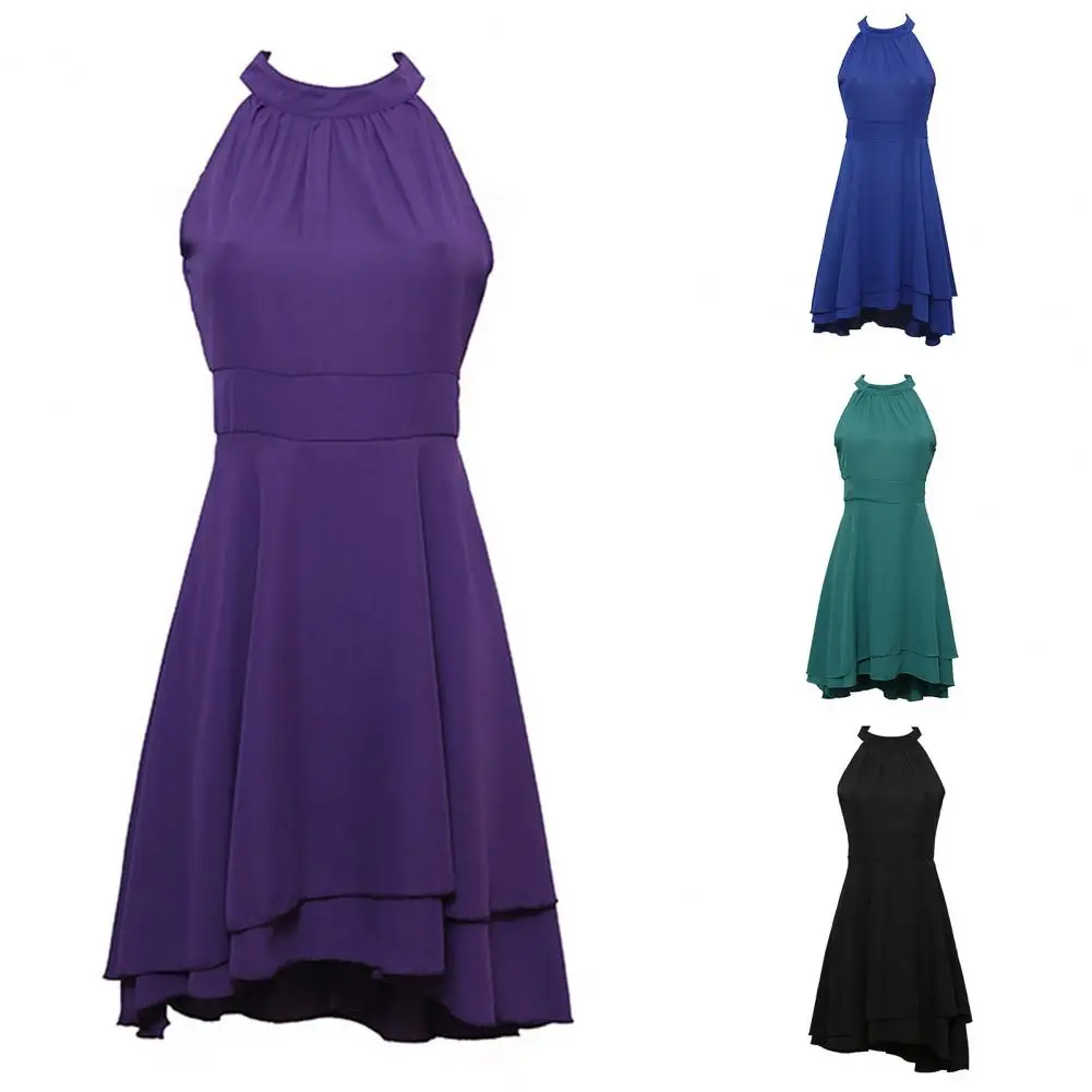 Women Dress Halter High Waist Dress Double Layer Irregular Hem Elegant Female dress Party Vestidos 5 XL shirt dress