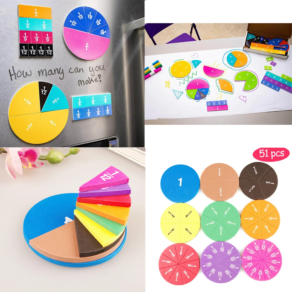 51 Pieces Circular Fractions Tiles Counting Toys Children Number Teaching