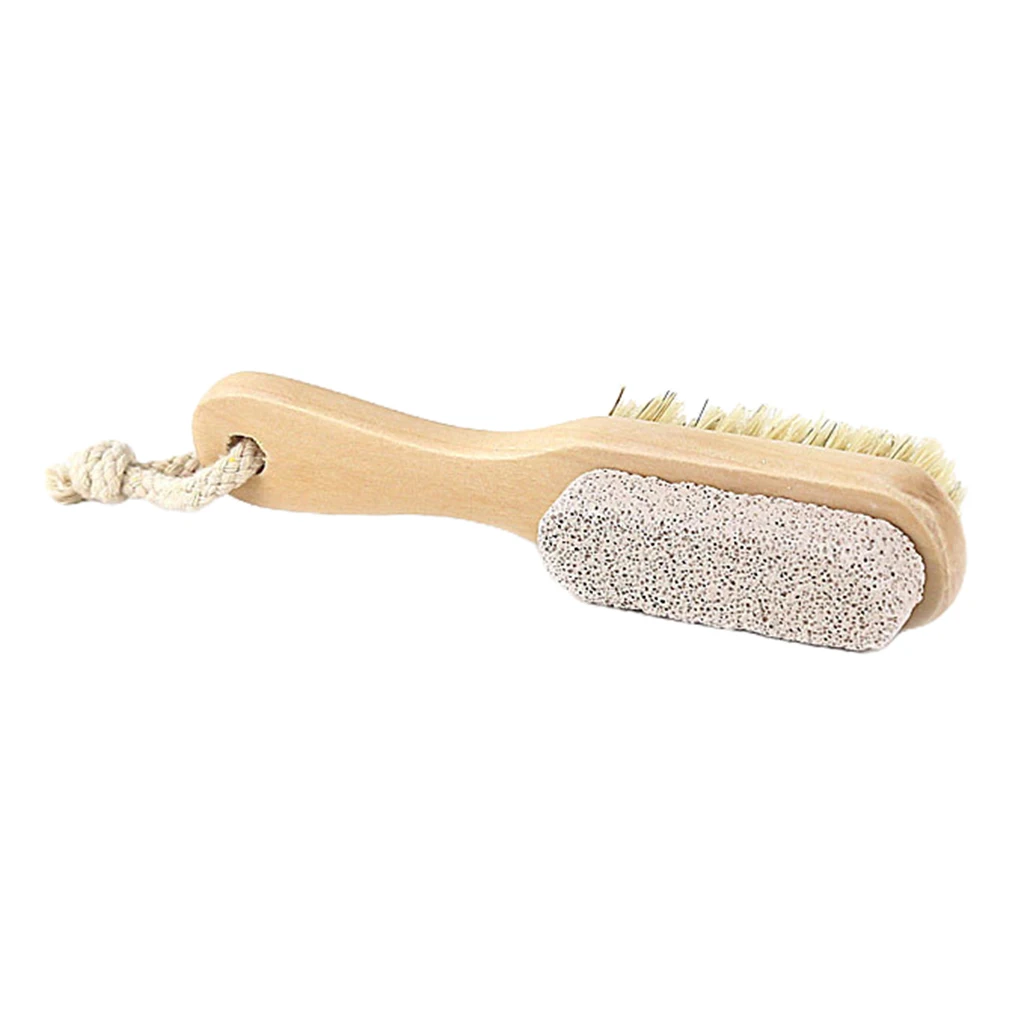 2 in 1 Wooden Handle Foot Stone Callus Brush Scrubber Dead Skin Pedicure Exfoliate Remover Foot Care Supplies