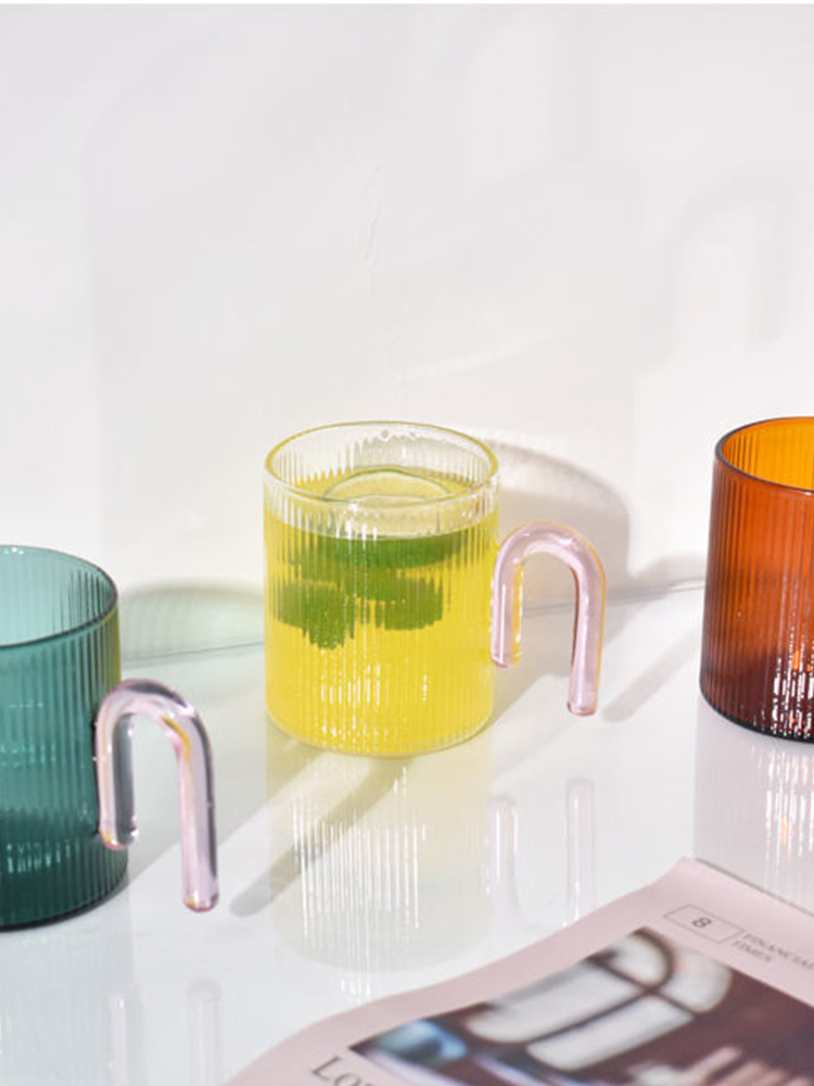 Heat Resistance Glass Mug with Multi-color Handle, Drinkware, Heat Resistant, Milk, Tea, Office Cups, Gift, Decor