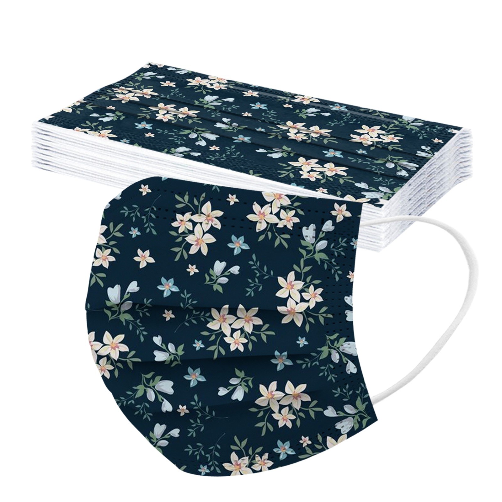 Description Picture 5 of item50pcs Disposable Face Mask Flower Printed Adults Mascarillas 3 Layer Filter Masque Breathable Mouth Masks Protective Mascaras