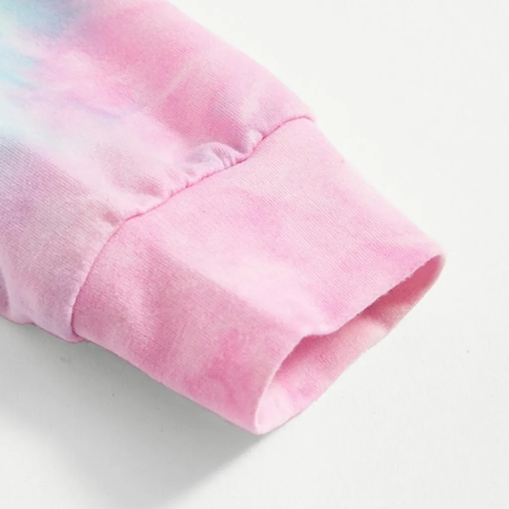 Teen Kids Girls Letter Tie-Dye Print Hoodies Sweatshirts Pullover Tops Clothes 