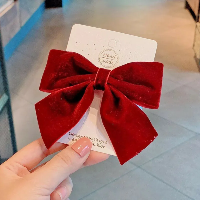 hair bow for ladies 2022 Velvet Bow Barrette with Clip Kids Women Girls Elegant Hair Pins Vintage Black Wine Red Bow Hair Clip Prom Hair Accessories knot hair band