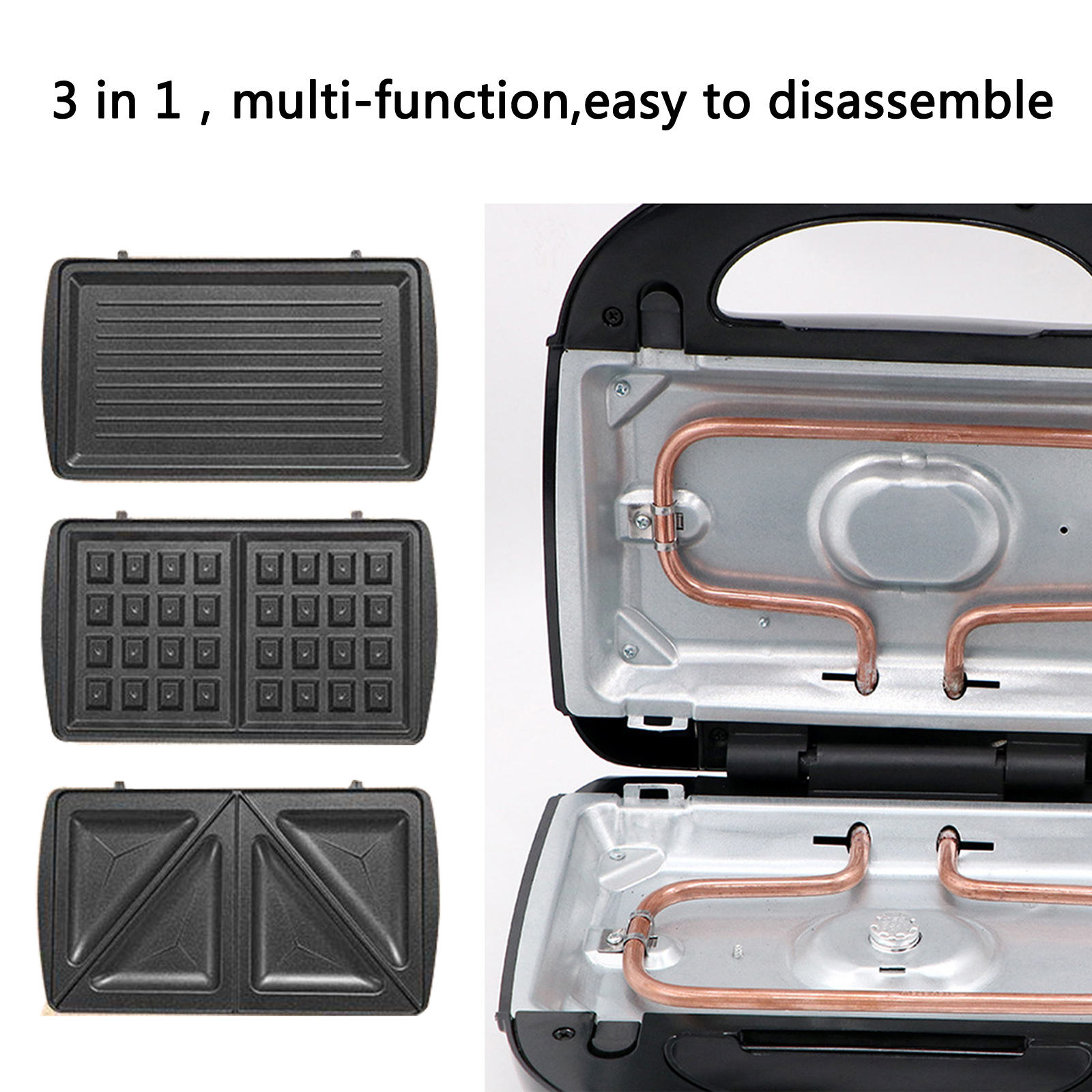 3 in 1 Electric Grill Waffle Maker Roaster Sandwich Cake Maker Bread Oven Breakfast Machine Frying Pan Barbecue Plate EU Plug