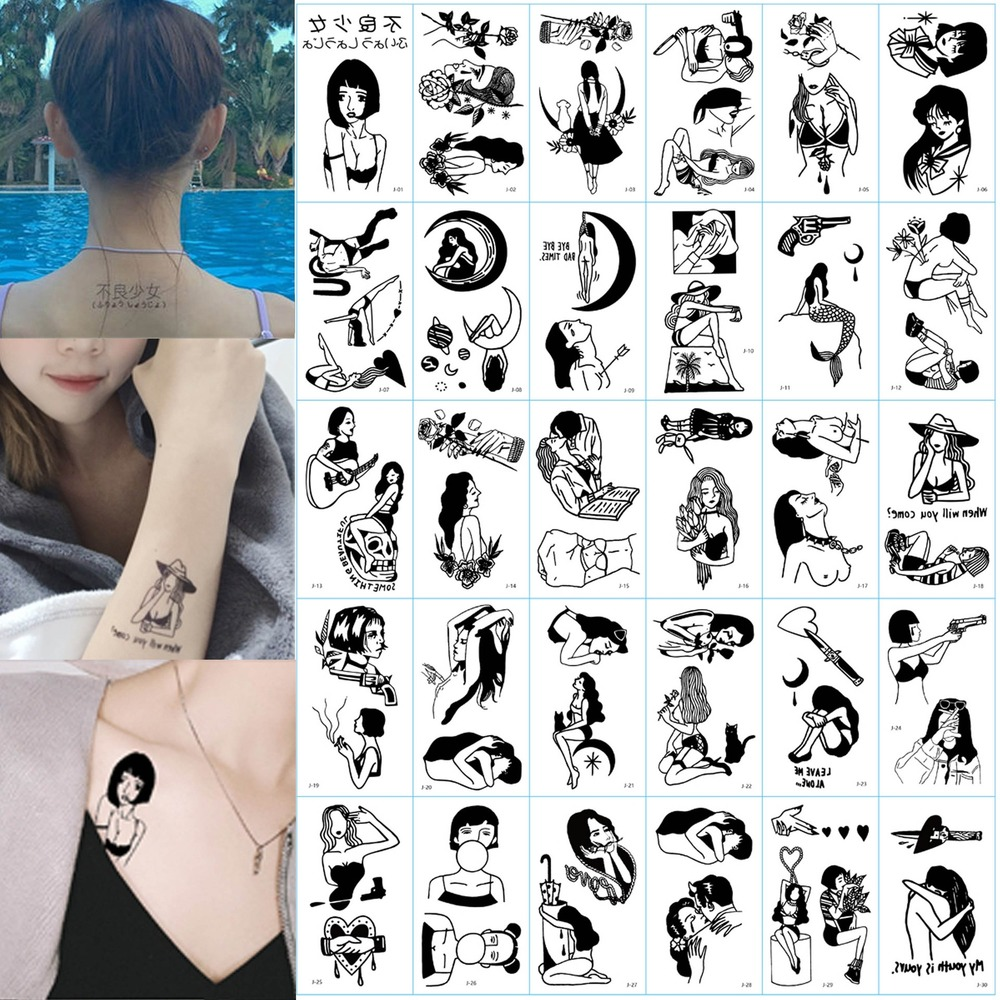 Best of Black Simple Lines Ukiyo-e Waterproof Temporary Tattoo Stickers Arm Leg Body Ankle Girl Sexy Fashion DIY Tattoo Decals Wholesale Reviews & Tips