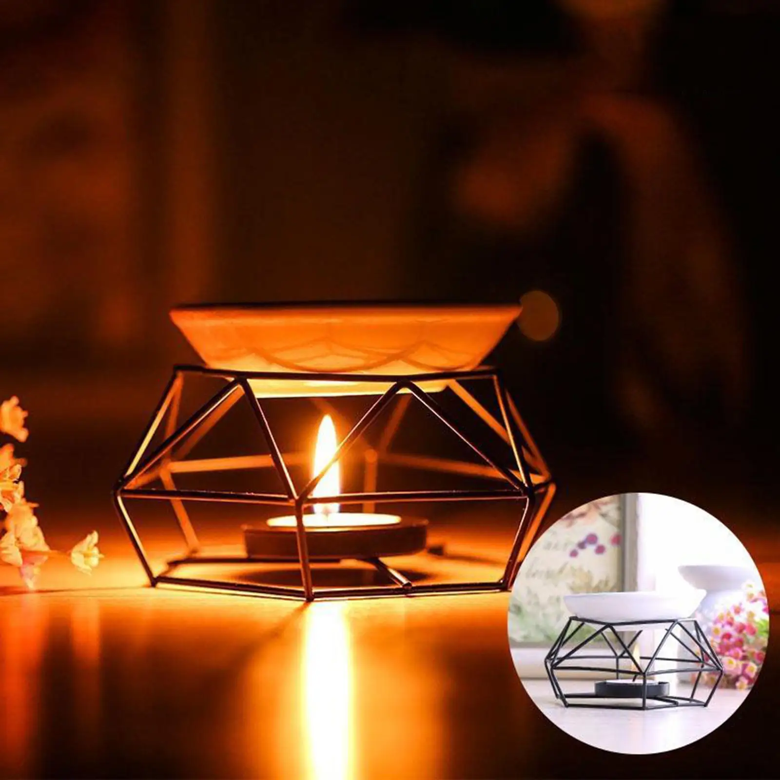 Ceramic Tea Light Candle Holder, Essential Oil Burner Candle Wax Melt Aroma Diffuser for Spa Yoga Meditation Bedroom Home