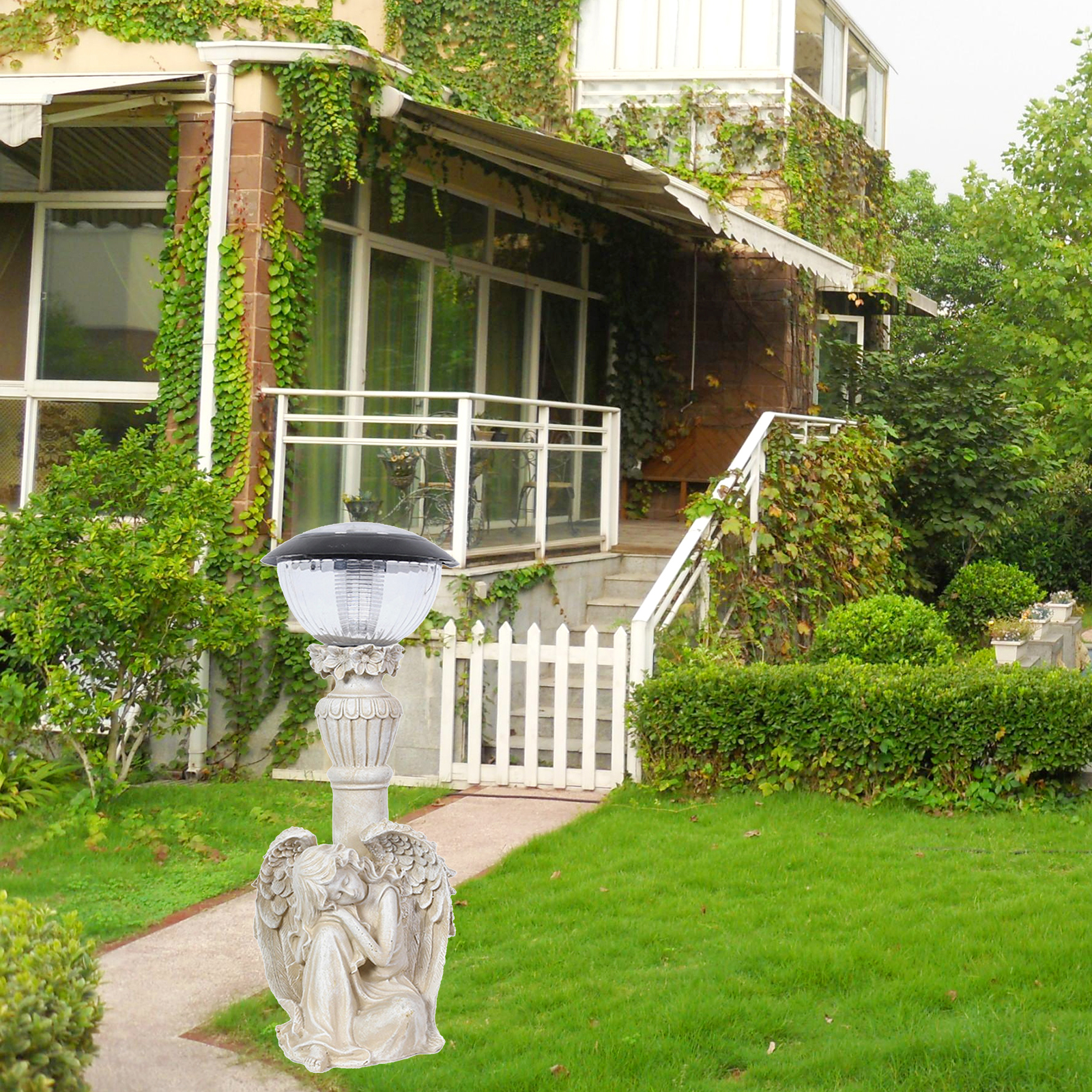 Waterproof Solar Powered Angel Statue Garden Figurine Sculpture with LED Light for Patio Lawn Decor