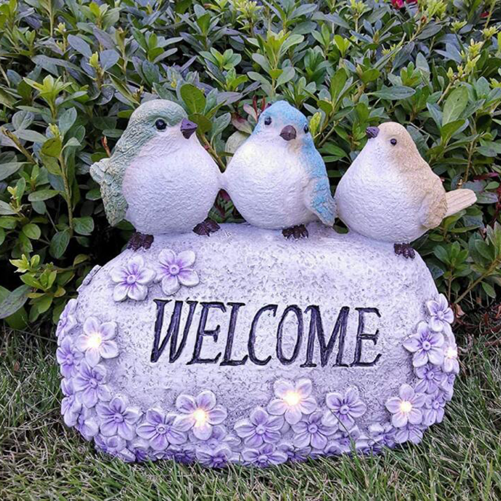 Solar LED Welcome Sign Yard Garden Birds Statue Lawn Decor for Flower Beds