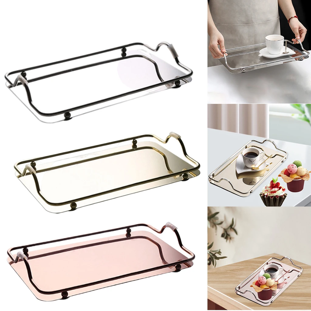 Kitchen Serving Tray with Handle Coffee Table Tray Decorative Tray Mirror Tray for Food Drinks Perfume Jewelry Storage