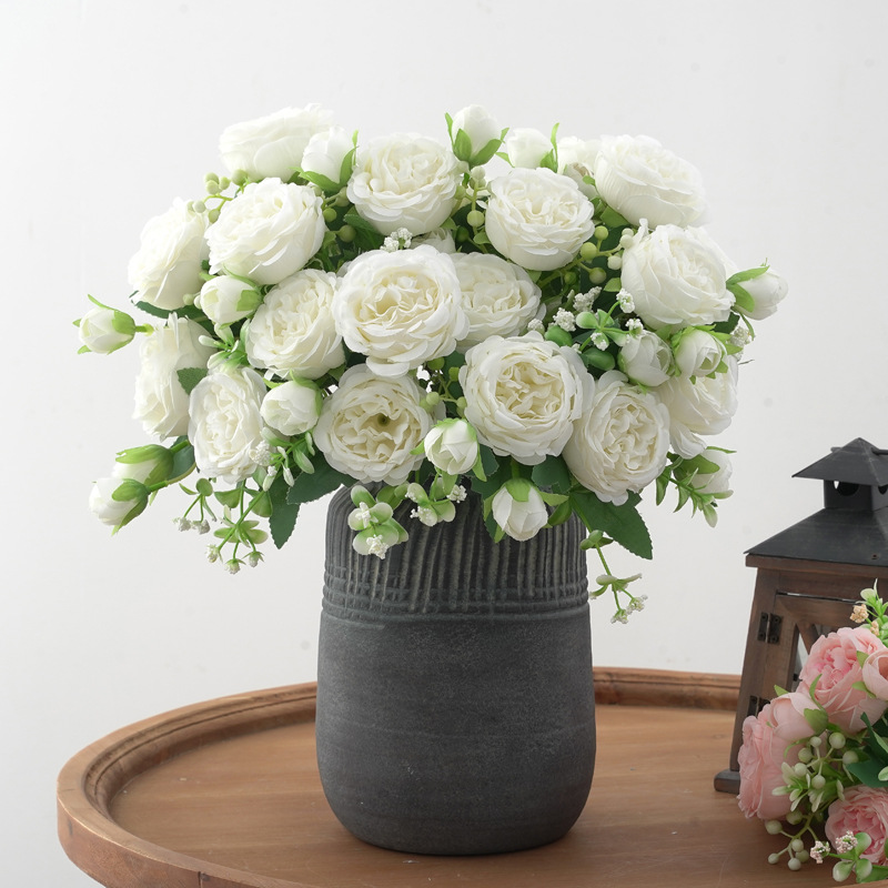 Heißer Verkauf 1 stücke/30cm Rose Rosa Seide Bouquet Pfingstrose Künstliche Blume 5 Großen Kopf 4 Kleine Knospe braut Hochzeit Hause Dekoration Artifi – Detail 6