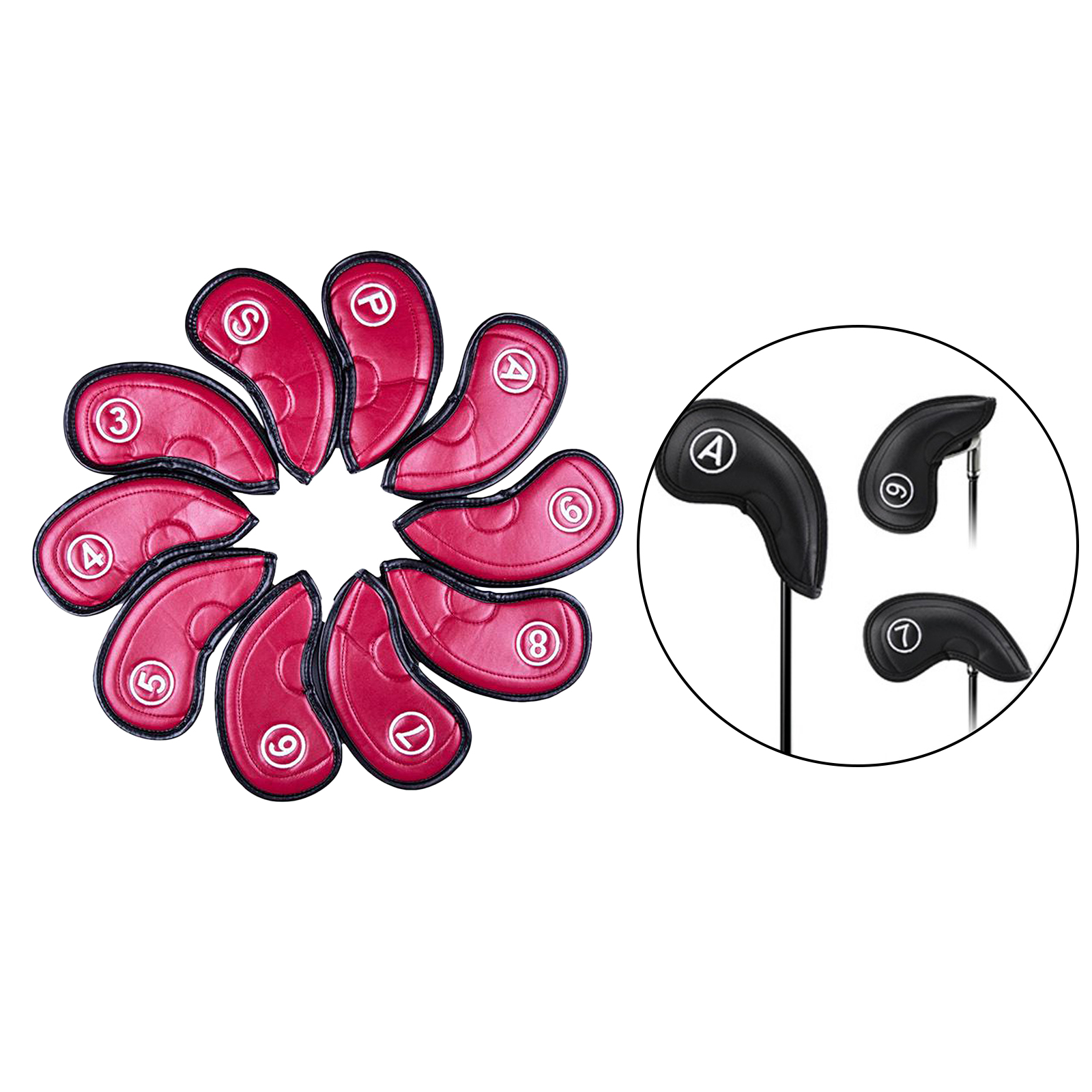 10pcs Golf Club Head Cover PU Leather Wedge Iron Protective Headcover for Universal Glof Irons 3/4/5/6/7/8/9/P/A/S