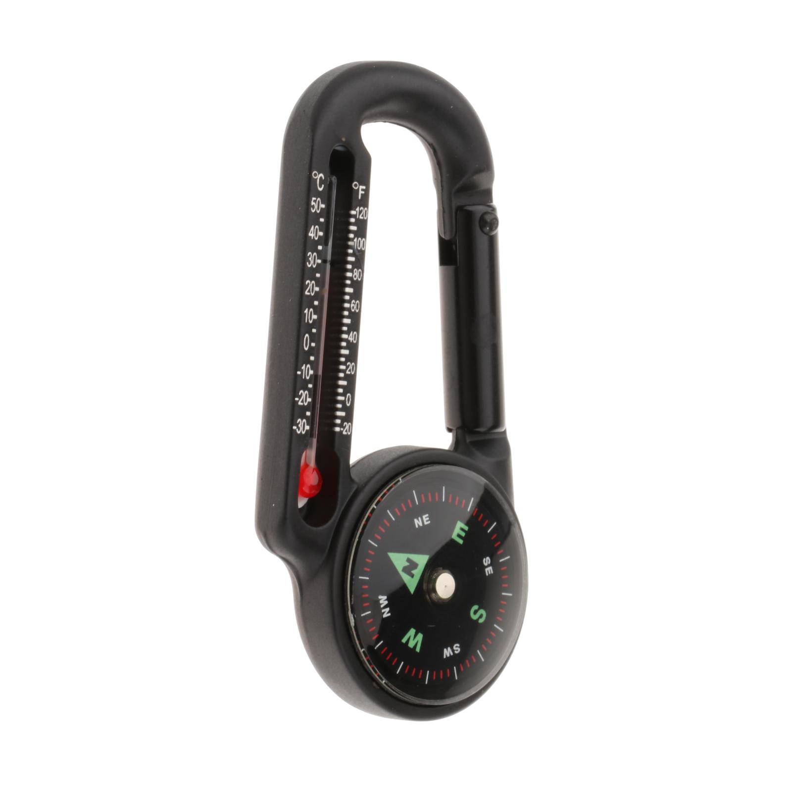 Pocket Compass Thermometer Carabiner Hiking Backpacking Outdoor Accessory