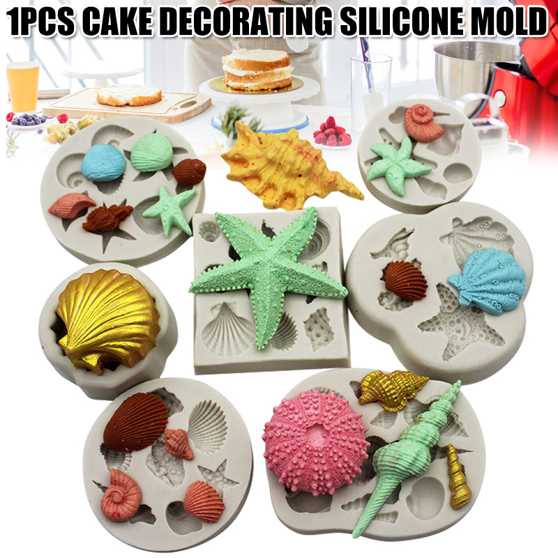 Description Picture 4 of item3D Shell Starfish Fondant Cake Mold Silicone Mold Set Mermaid Tail Sea Animal Cake Decorating Tools DIY Craft Fondant Molds
