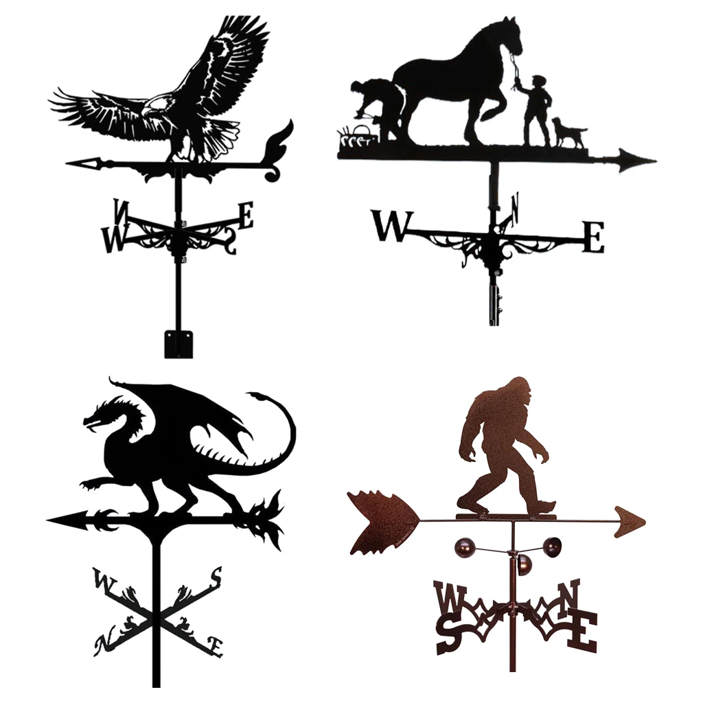 Metal Black Weathervane Roof Mount Weather Vane Outdoor Barn Stake 50cm Tall