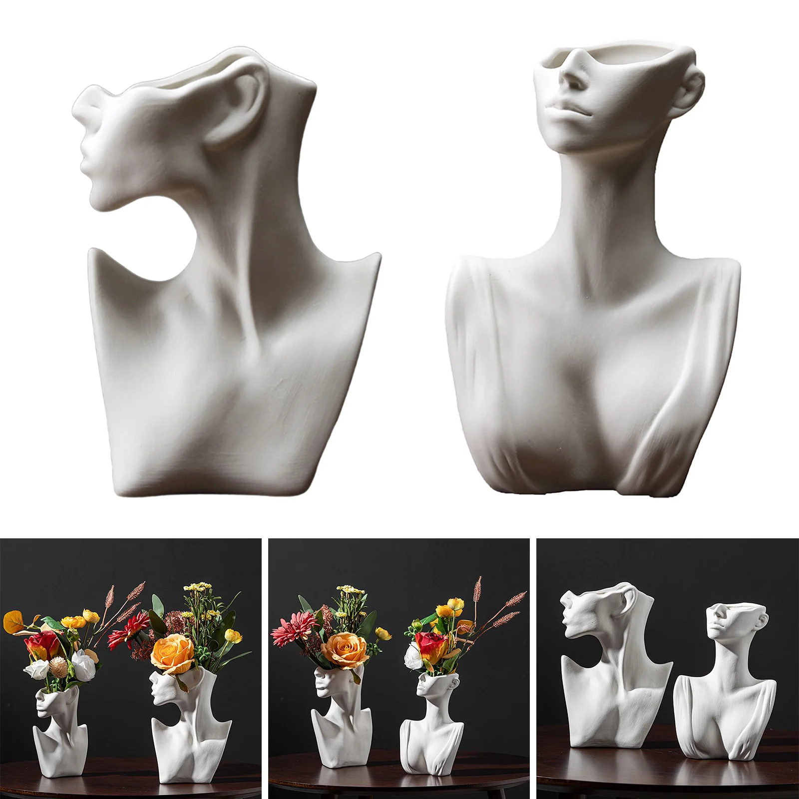Ceramics Statue Flower Vase White Head Planter Plants Pots Nordic Boho Office Living Room Decoration Flower Arrangement Party