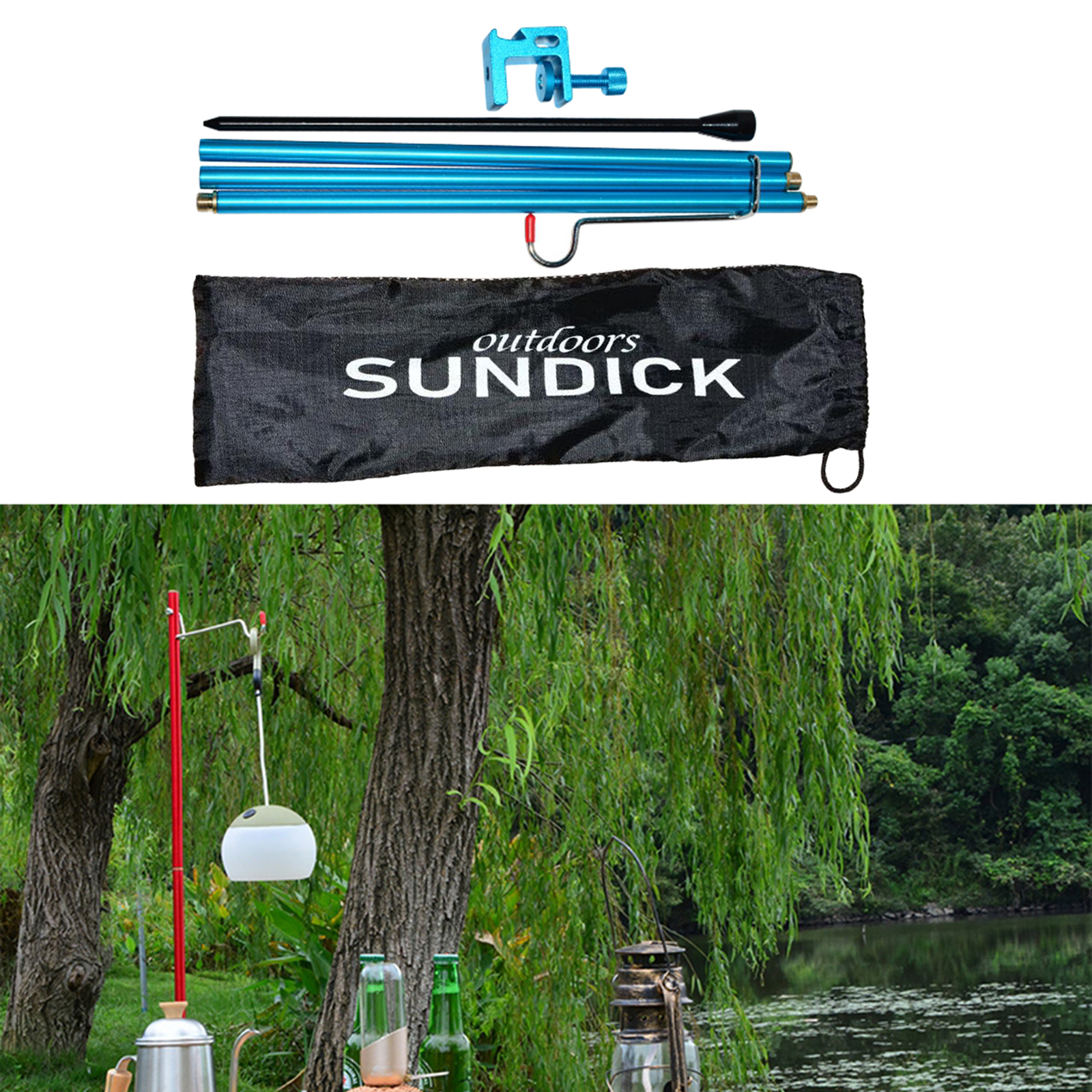 Garden Aluminum Alloy Foldable Lamppost Pole Light Hanging Holder