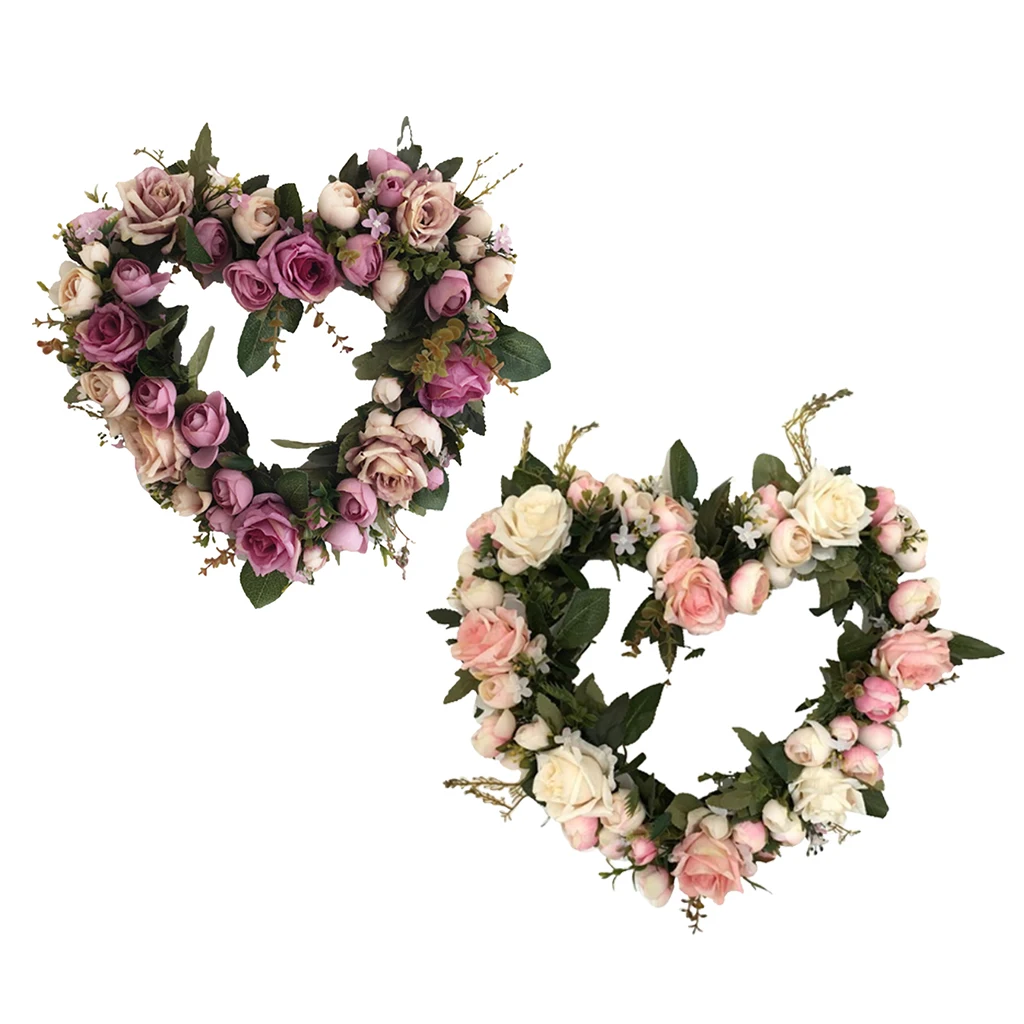 Classic Artificial Simulation Garland Heart-shaped Rose Flower Wreath Door Wall Decor Wedding Party