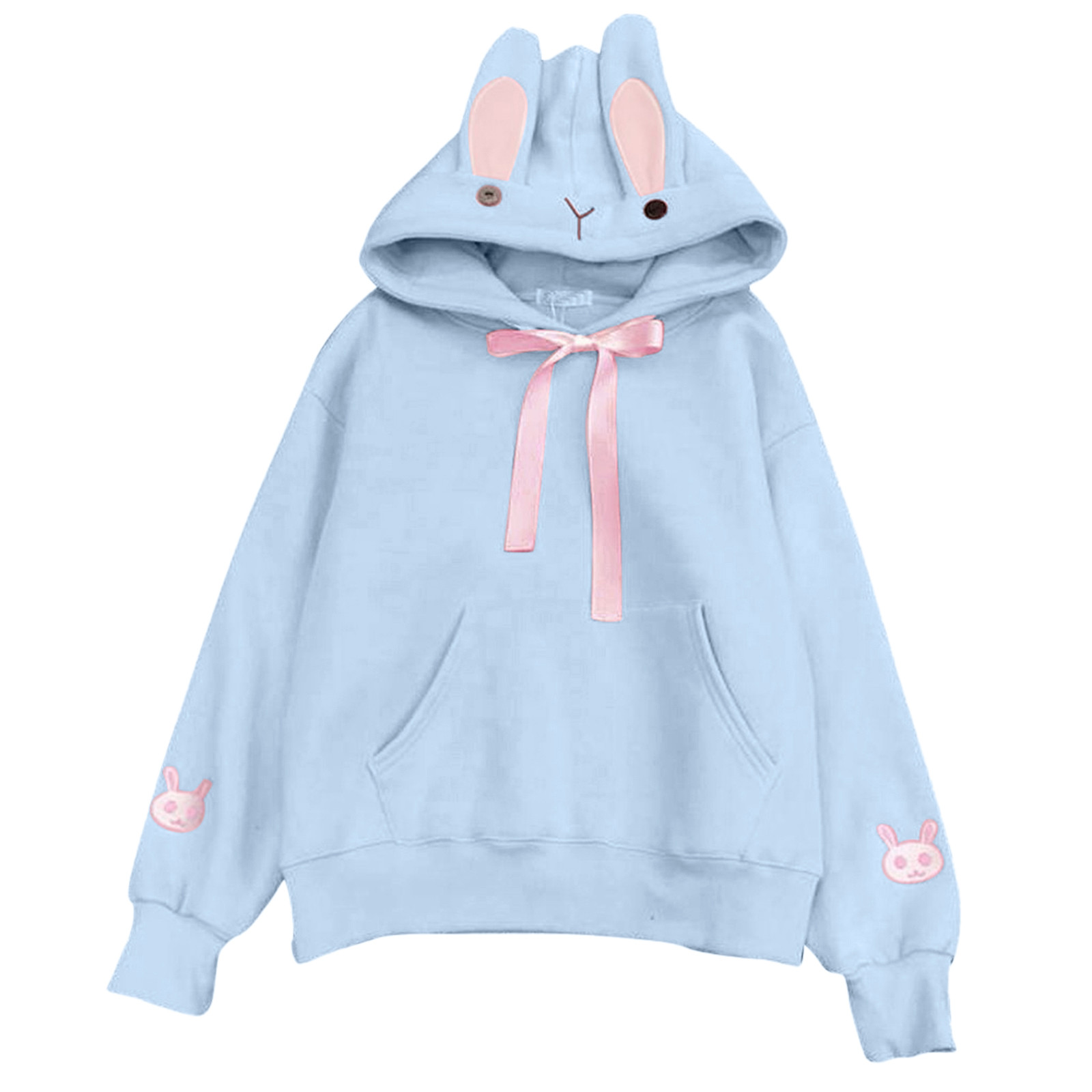 Moletom de capuz de coelho feminino, hoodie