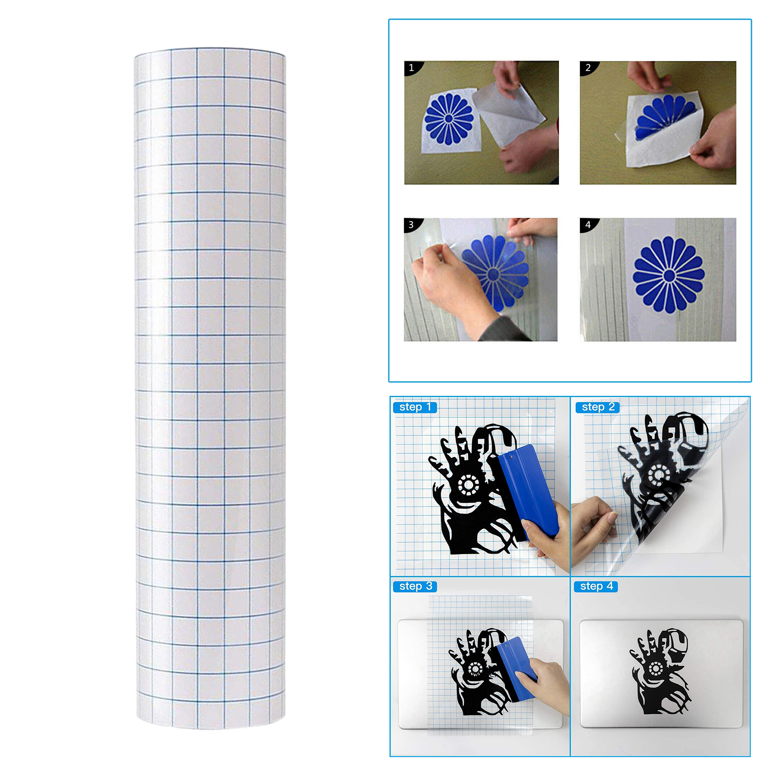 Transfer Tape Roll Vinyl Clear with Square Grid for Home Decor Signs and Window Decal Projects 30x100cm
