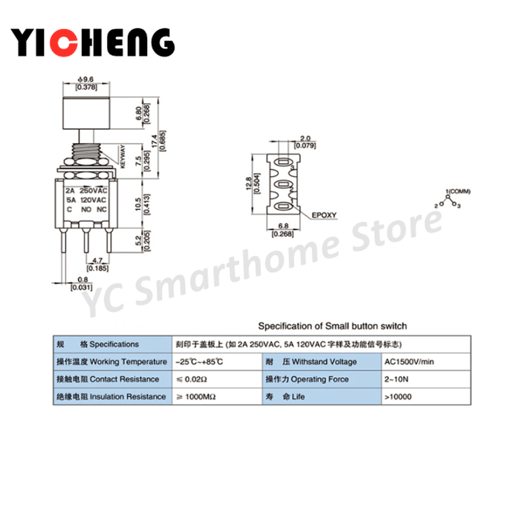 6 Stück 6-mm-Schalter DS-612/MTS-102M/PS102 mit Kappe, 3 Fuß, Reset-Taste, 1 Schließer, 1 Öffner – Detail 6