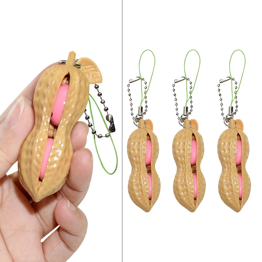 1pc/3pcs Peanut Edamame Toys Keychain Fidget Squeeze Decompression Squishy Antistress Figet Popper Toys 
