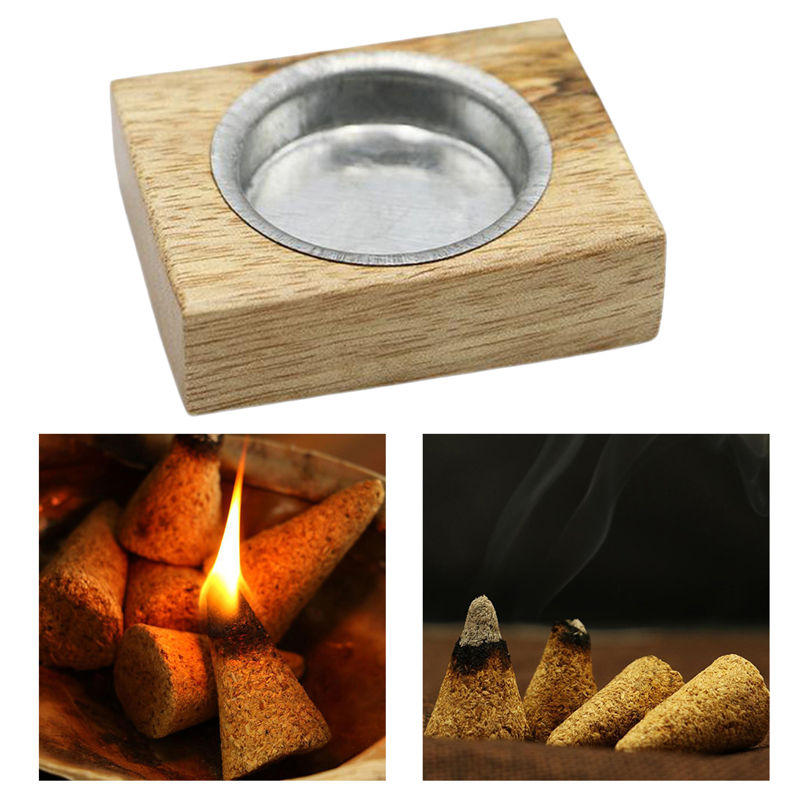 Incense Burner Stand Wooden Cone Incense Stick Wax Candle Ash Catcher Supply