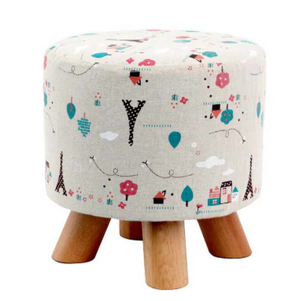 2xRound Linen Fabric Footstool Cover Wooden Stool Slipcover Iron Tower 28x18cm