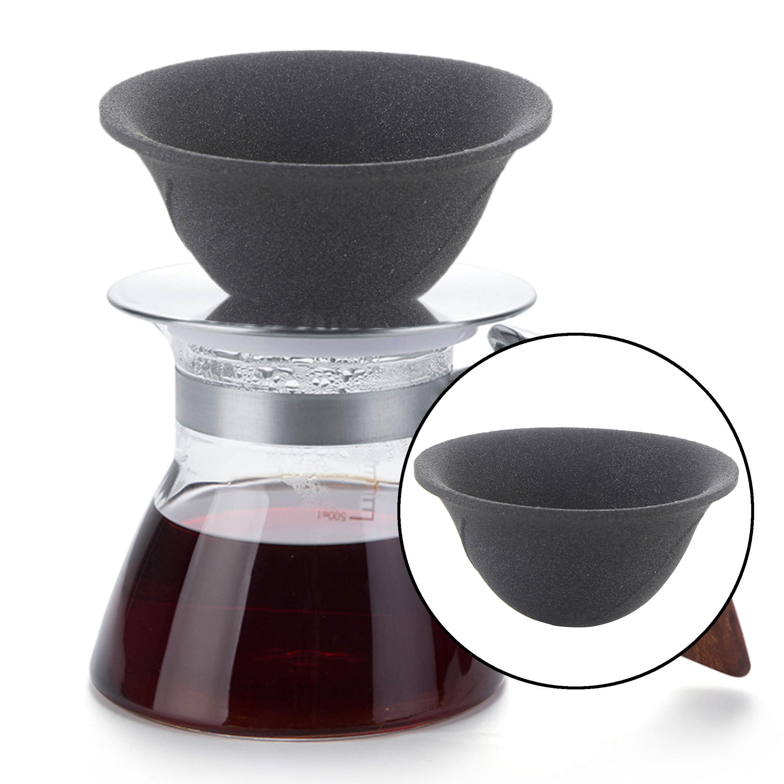 Non-Porous Coffee Filter, Paperless V-Shape Holder Brewer Infuser for Cafe Home Pot