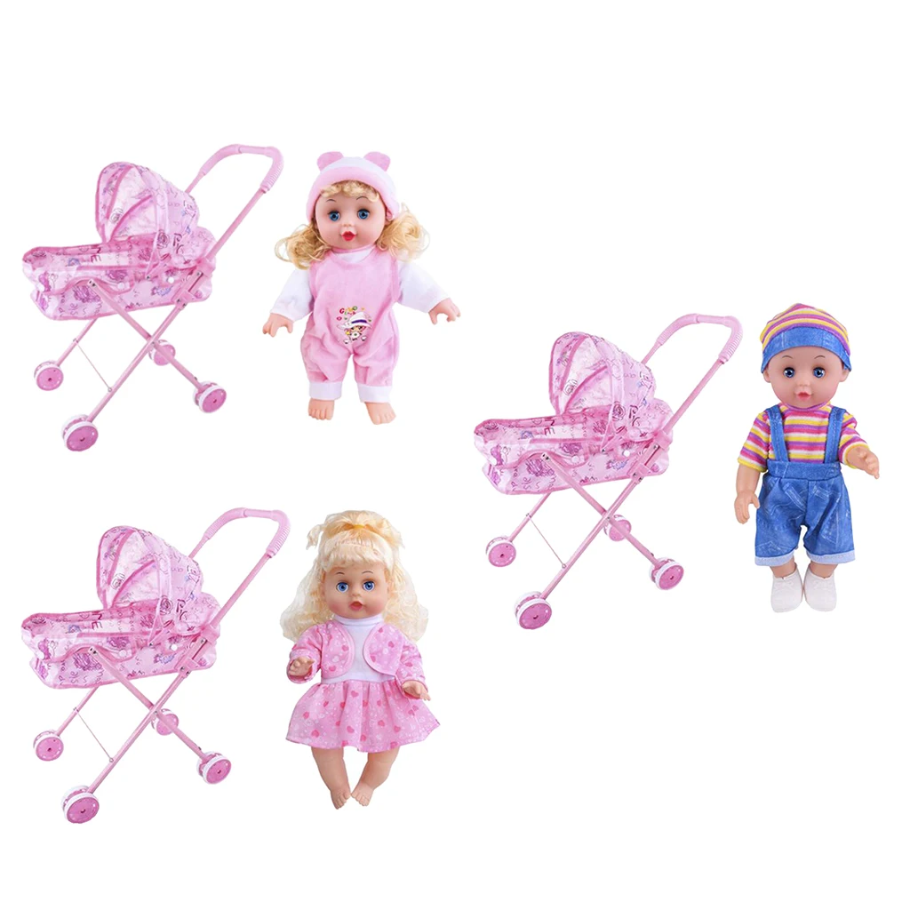 Baby Doll Stroller Toy Simulation Doll Gift Pretend Game With Music Age 3+